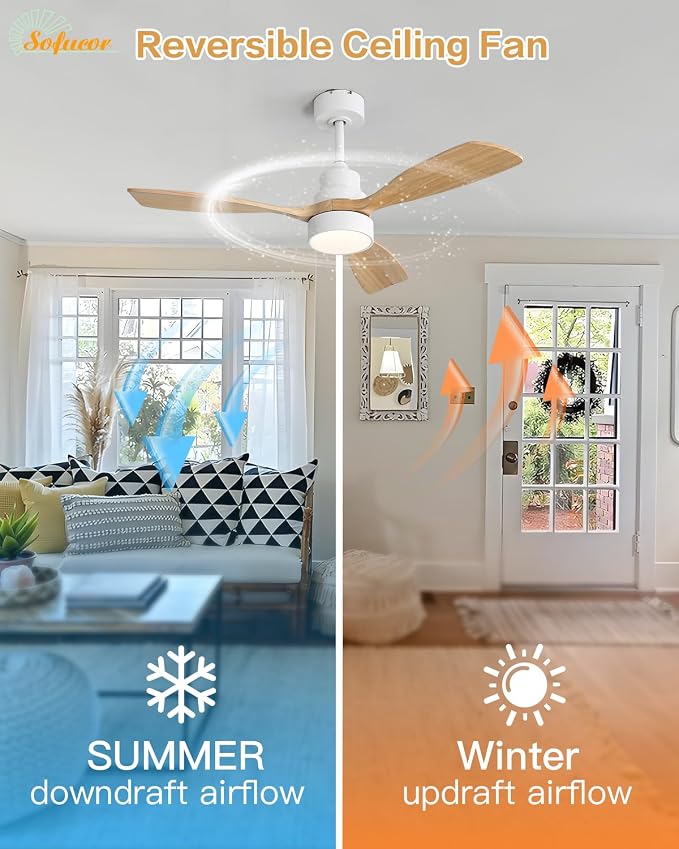 48 Inch Smart Ceiling Fans with Lights-Flush Mount & Downrod Mount Modern Outdoor Ceiling Fans with Alexa/Google