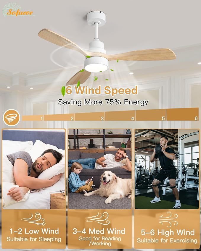 48 Inch Smart Ceiling Fans with Lights-Flush Mount & Downrod Mount Modern Outdoor Ceiling Fans with Alexa/Google