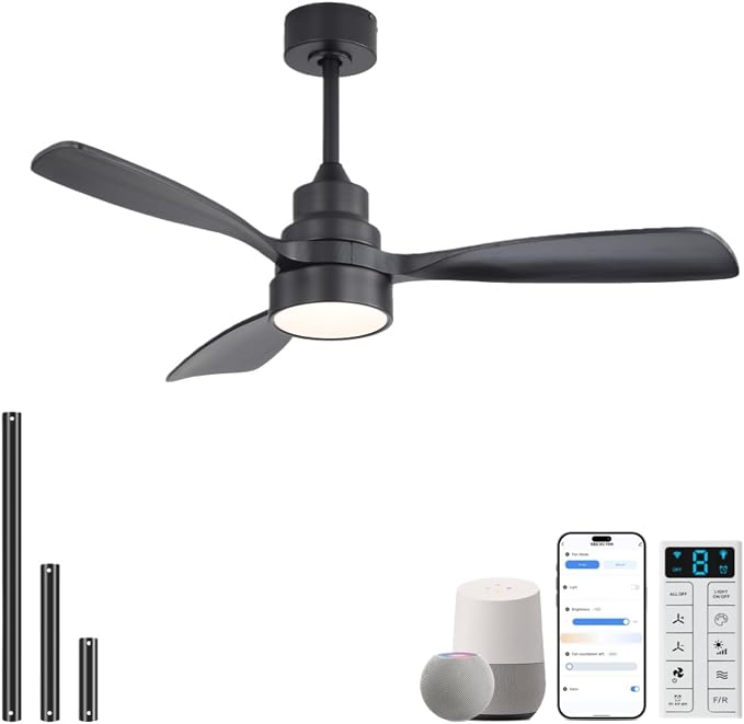 48 Inch Smart Ceiling Fans with Lights-Flush Mount & Downrod Mount Modern Outdoor Ceiling Fans with Alexa/Google