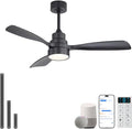 48 Inch Smart Ceiling Fans with Lights-Flush Mount & Downrod Mount Modern Outdoor Ceiling Fans with Alexa/Google