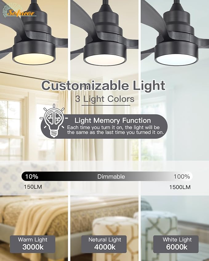 48 Inch Smart Ceiling Fans with Lights-Flush Mount & Downrod Mount Modern Outdoor Ceiling Fans with Alexa/Google