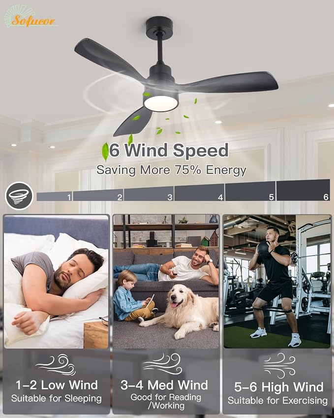 48 Inch Smart Ceiling Fans with Lights-Flush Mount & Downrod Mount Modern Outdoor Ceiling Fans with Alexa/Google