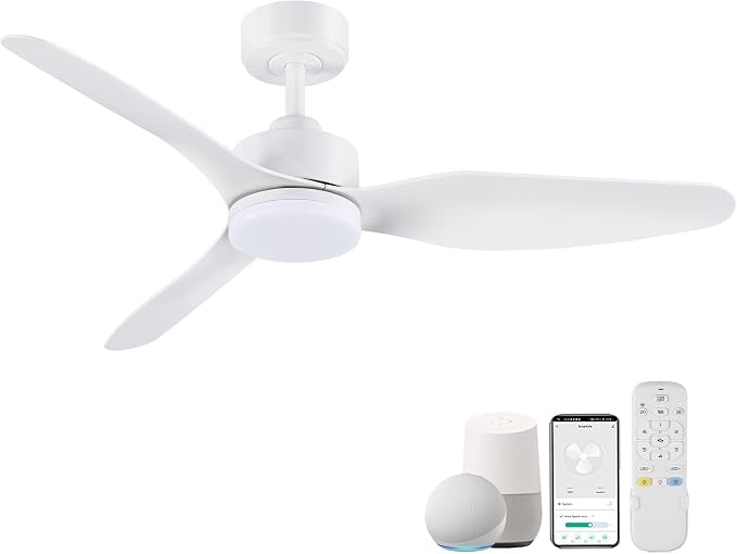 48 Inch Smart Ceiling Fans with Lights Remote Control,Dimmable LED Light,Outdoor Indoor Modern Ceiling Fan,Quiet DC