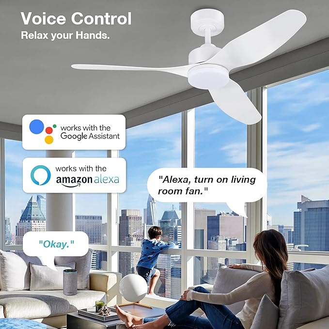 48 Inch Smart Ceiling Fans with Lights Remote Control,Dimmable LED Light,Outdoor Indoor Modern Ceiling Fan,Quiet DC