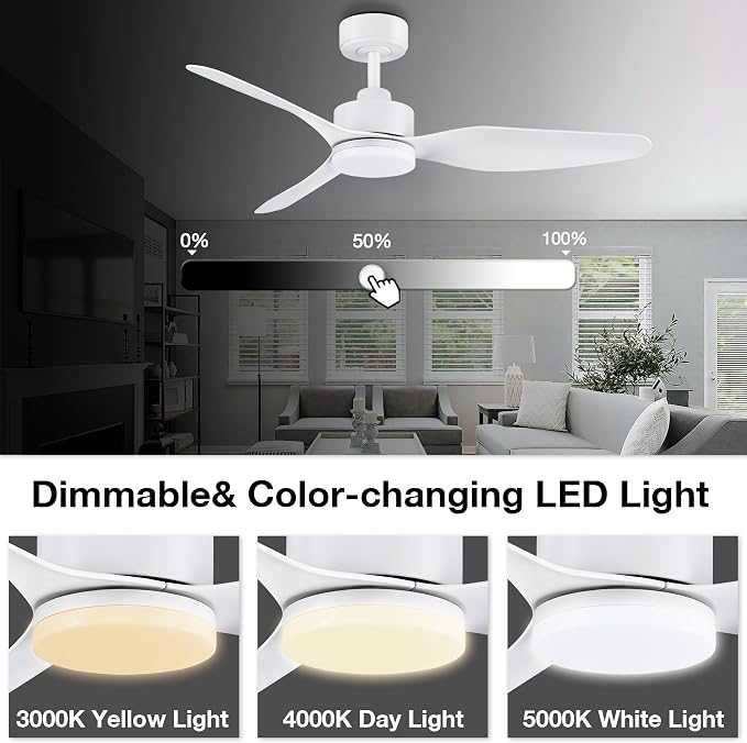 48 Inch Smart Ceiling Fans with Lights Remote Control,Dimmable LED Light,Outdoor Indoor Modern Ceiling Fan,Quiet DC
