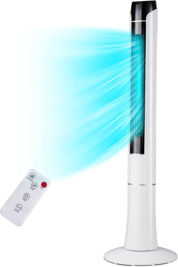 48-Inch Tower Fan with Remote Control, Quiet Bladeless Tower Fan w/ 3 Speeds, 3 Modes, 1-15H Timer & LED Display, product
