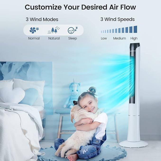 48-Inch Tower Fan with Remote Control, Quiet Bladeless Tower Fan w/ 3 Speeds, 3 Modes, 1-15H Timer & LED Display, alternate