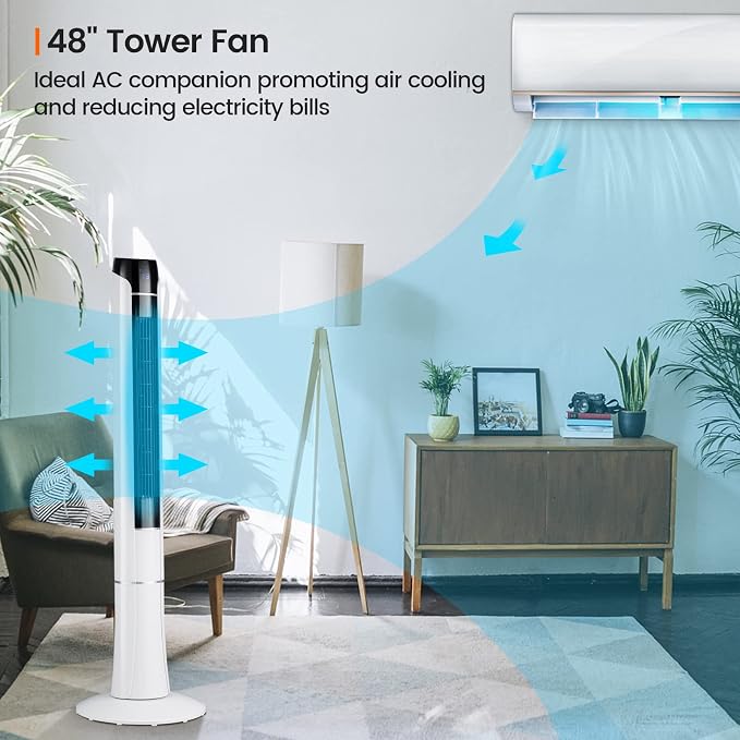 48-Inch Tower Fan with Remote Control, Quiet Bladeless Tower Fan w/ 3 Speeds, 3 Modes, 1-15H Timer & LED Display, alternate