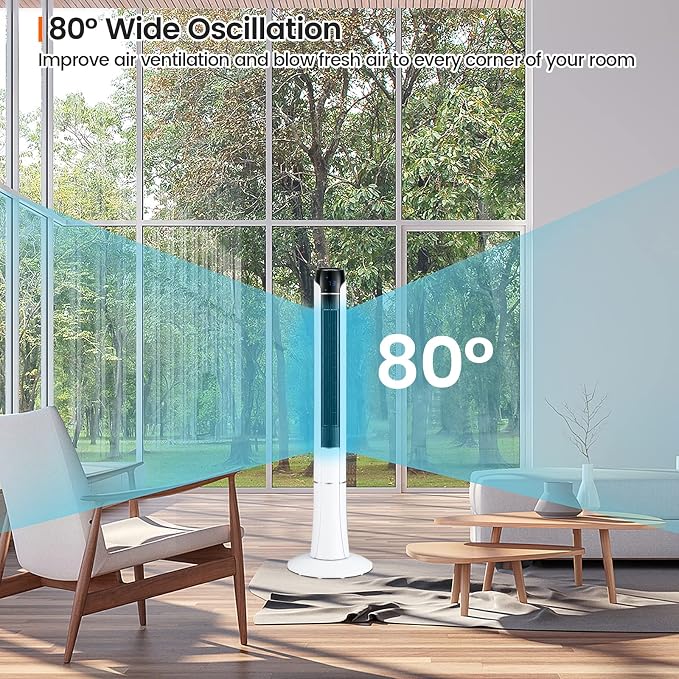 48-Inch Tower Fan with Remote Control, Quiet Bladeless Tower Fan w/ 3 Speeds, 3 Modes, 1-15H Timer & LED Display, alternate