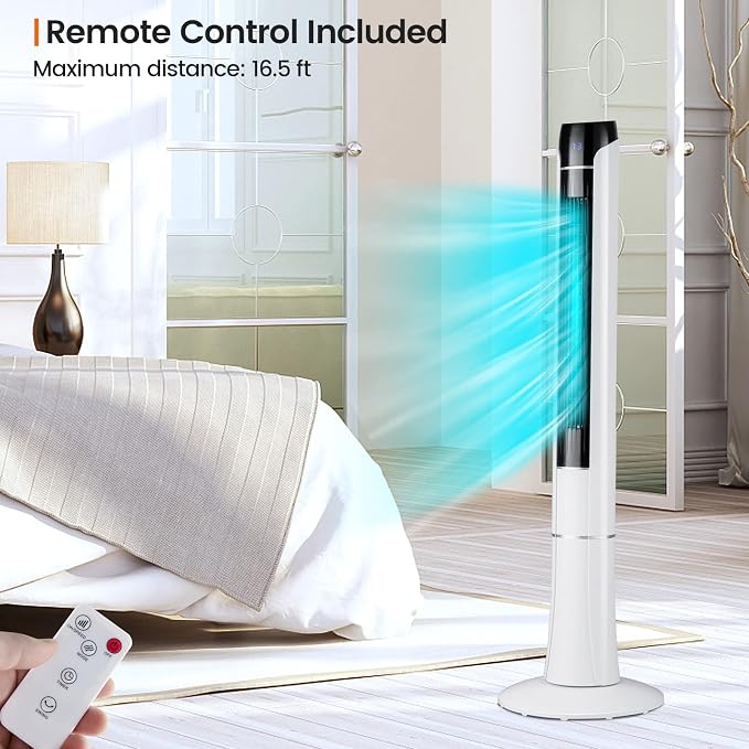 48-Inch Tower Fan with Remote Control, Quiet Bladeless Tower Fan w/ 3 Speeds, 3 Modes, 1-15H Timer & LED Display, alternate