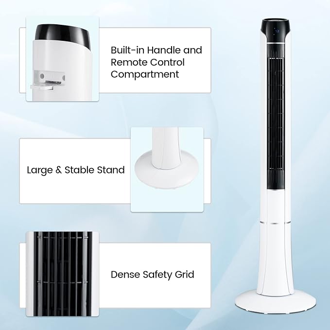 48-Inch Tower Fan with Remote Control, Quiet Bladeless Tower Fan w/ 3 Speeds, 3 Modes, 1-15H Timer & LED Display, alternate