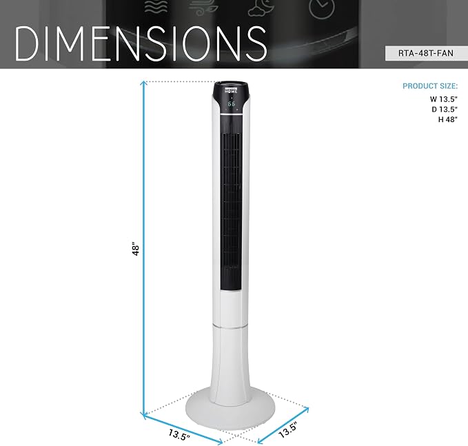 48" Tower Fan with Remote, Standing Fan for Bedroom with 3 Wind Modes and Speeds, LED Display, 15 Hour Sleep Timer, alternate