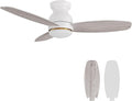 48" White Ceiling Fan with Light Flush Mount, DC 10 Speeds Silent Ceiling Fan with Remote, 3 Dual Finish Blades, 2 Light
