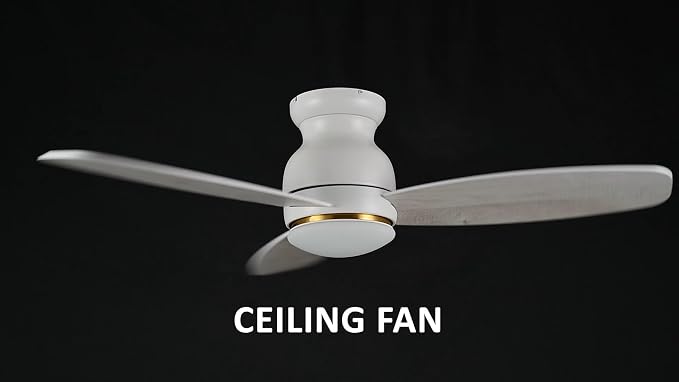 48" White Ceiling Fan with Light Flush Mount, DC 10 Speeds Silent Ceiling Fan with Remote, 3 Dual Finish Blades, 2 Light