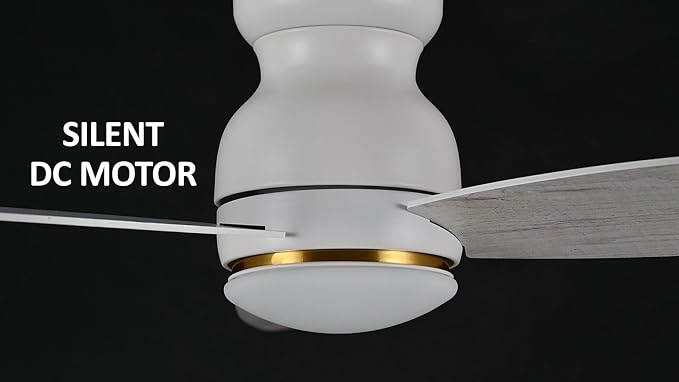 48" White Ceiling Fan with Light Flush Mount, DC 10 Speeds Silent Ceiling Fan with Remote, 3 Dual Finish Blades, 2 Light