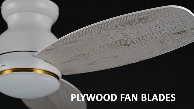 48" White Ceiling Fan with Light Flush Mount, DC 10 Speeds Silent Ceiling Fan with Remote, 3 Dual Finish Blades, 2 Light