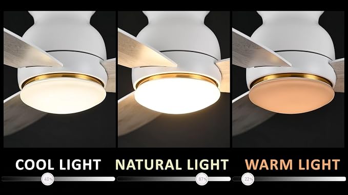 48" White Ceiling Fan with Light Flush Mount, DC 10 Speeds Silent Ceiling Fan with Remote, 3 Dual Finish Blades, 2 Light
