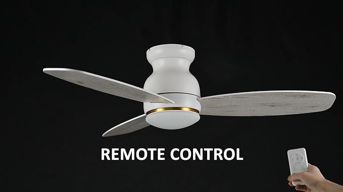 48" White Ceiling Fan with Light Flush Mount, DC 10 Speeds Silent Ceiling Fan with Remote, 3 Dual Finish Blades, 2 Light