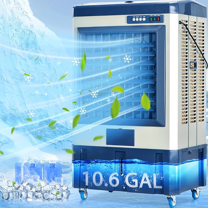 4800 CFM Swamp Cooler,41" Evaporative Air Cooler with 10.6 Gal Water Tank,3 Ice Packs,120° Swing,3 Speeds,Swamp Cooler Air