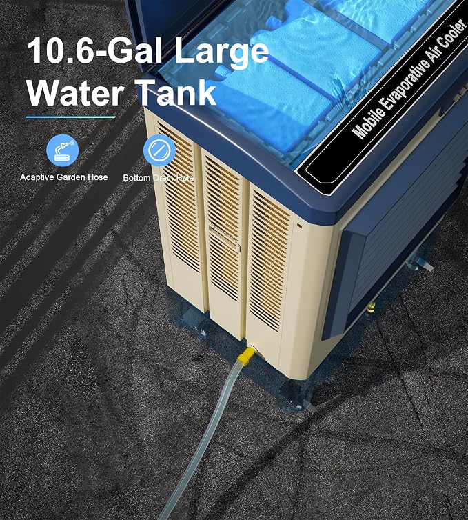 4800 CFM Swamp Cooler,41" Evaporative Air Cooler with 10.6 Gal Water Tank,3 Ice Packs,120° Swing,3 Speeds,Swamp Cooler Air