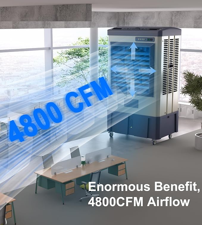4800 CFM Swamp Cooler,41" Evaporative Air Cooler with 10.6 Gal Water Tank,3 Ice Packs,120° Swing,3 Speeds,Swamp Cooler Air