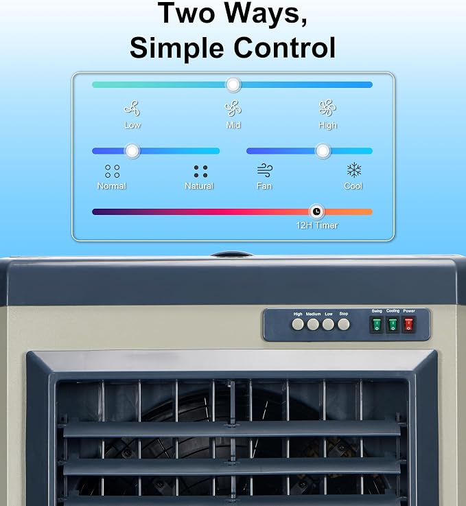 4800 CFM Swamp Cooler,41" Evaporative Air Cooler with 10.6 Gal Water Tank,3 Ice Packs,120° Swing,3 Speeds,Swamp Cooler Air
