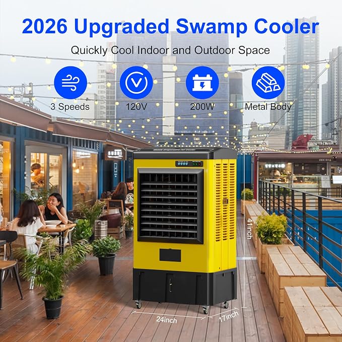 4800CFM Portable Swamp Cooler, Evaporative Air Cooler with 10.6 Gal Water Tank, Continuous Auto Fill, 3 Speeds
