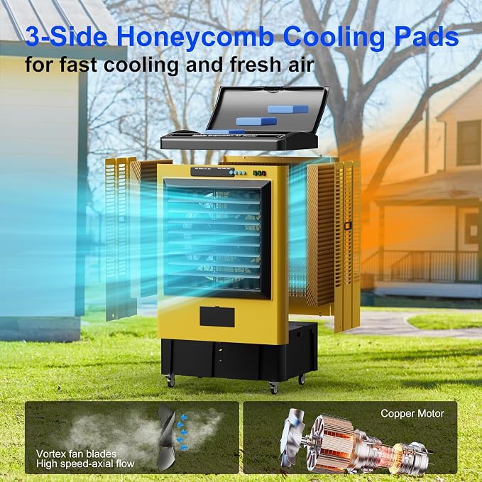 4800CFM Portable Swamp Cooler, Evaporative Air Cooler with 10.6 Gal Water Tank, Continuous Auto Fill, 3 Speeds