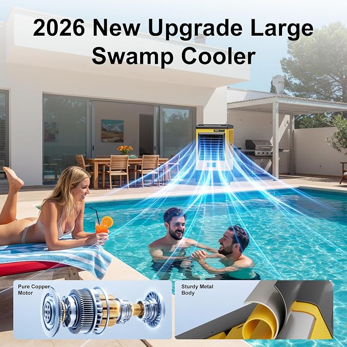 4800CFM Swamp Coolers,Portable Evaporative Air Cooler for 970 Sq.ft of Space,with Continuous Auto Fill,10.6-Gal Water
