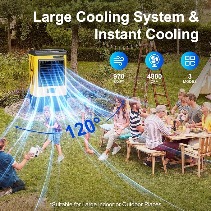 4800CFM Swamp Coolers,Portable Evaporative Air Cooler for 970 Sq.ft of Space,with Continuous Auto Fill,10.6-Gal Water