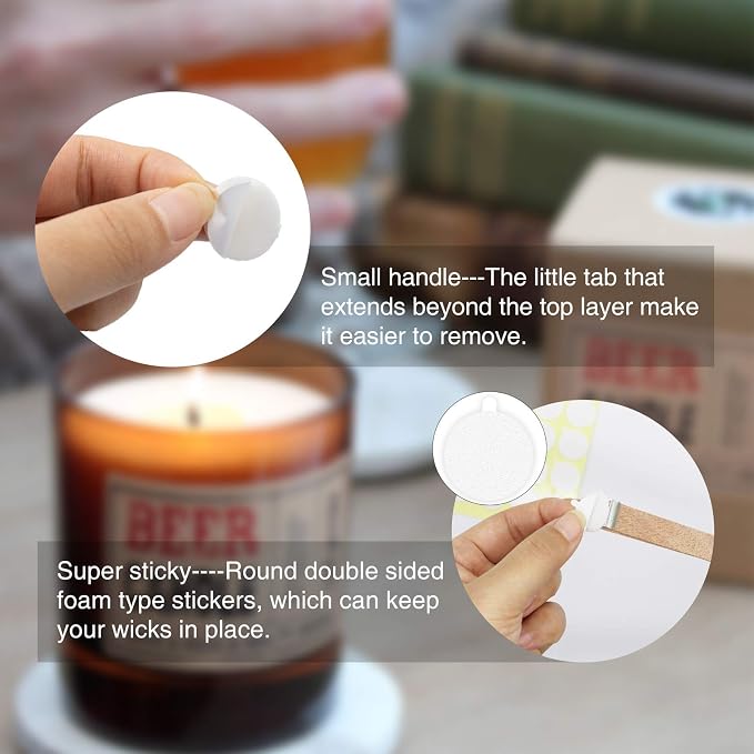 480PCS Candle Making Kit, Candle Wick Stickers, Candle Making Supplies, Double-Sided Stickers with The Little ‘‘Tail’’, Hot