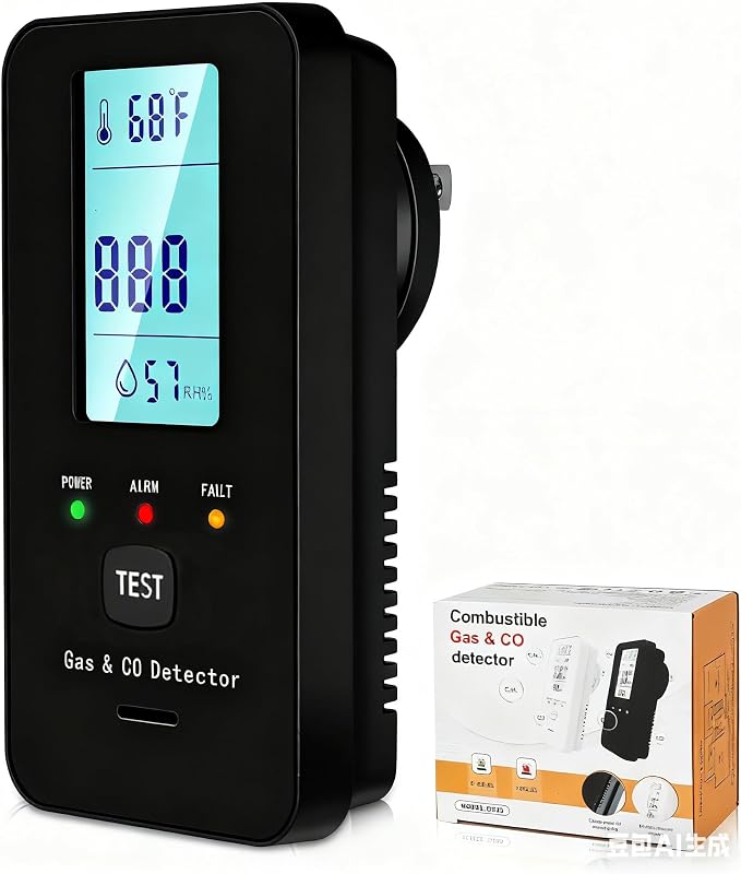 4in1 Combustible Natural Gas & Carbon Monoxide Detector, CO Leak Detector Home Air Quality Monitor with Digital Display for