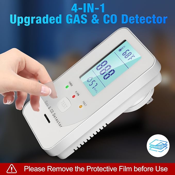4in1 Combustible Natural Gas & Carbon Monoxide Detector, CO Leak Detector Home Air Quality Monitor with Digital Display for