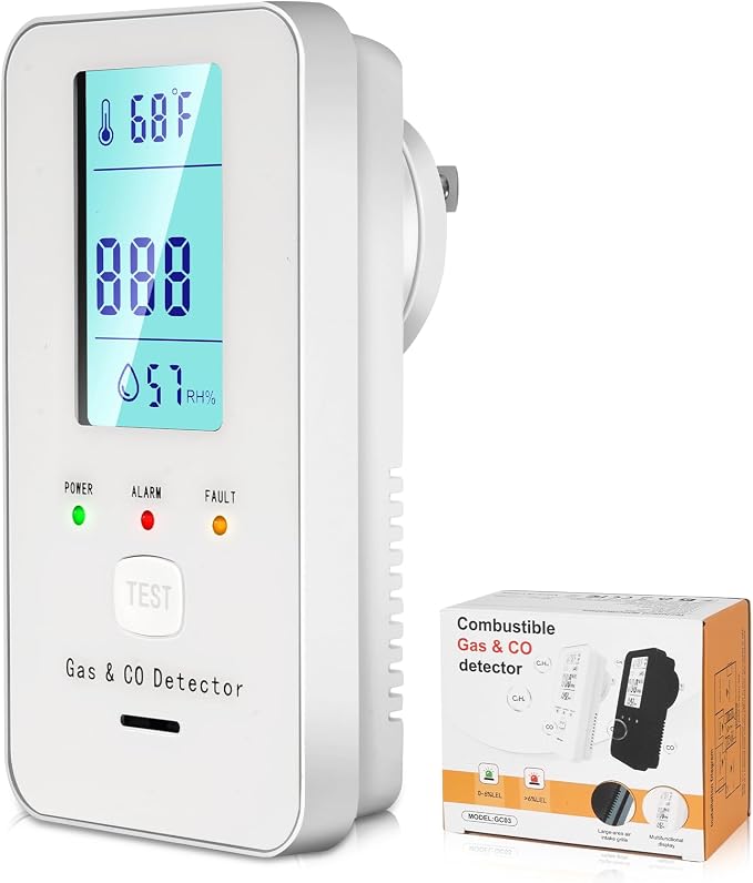 4in1 Combustible Natural Gas & Carbon Monoxide Detector, CO Leak Detector Home Air Quality Monitor with Digital Display for