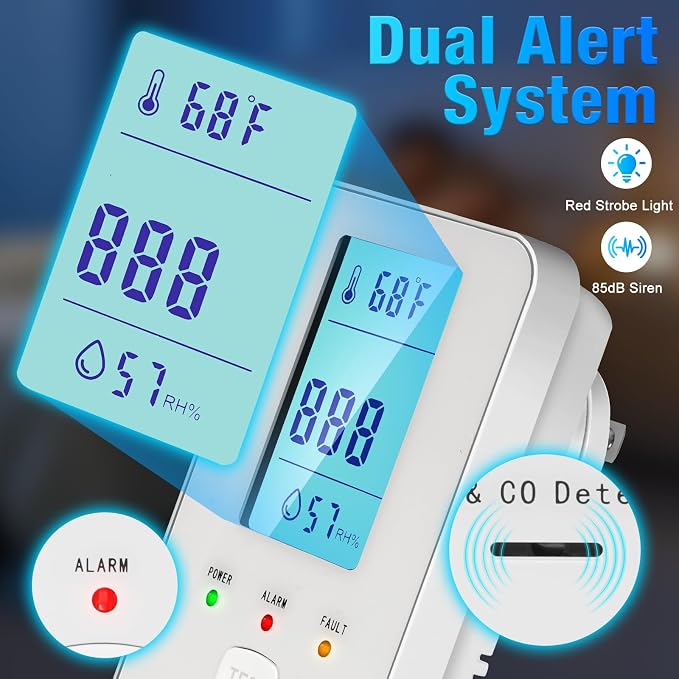 4in1 Combustible Natural Gas & Carbon Monoxide Detector, CO Leak Detector Home Air Quality Monitor with Digital Display for