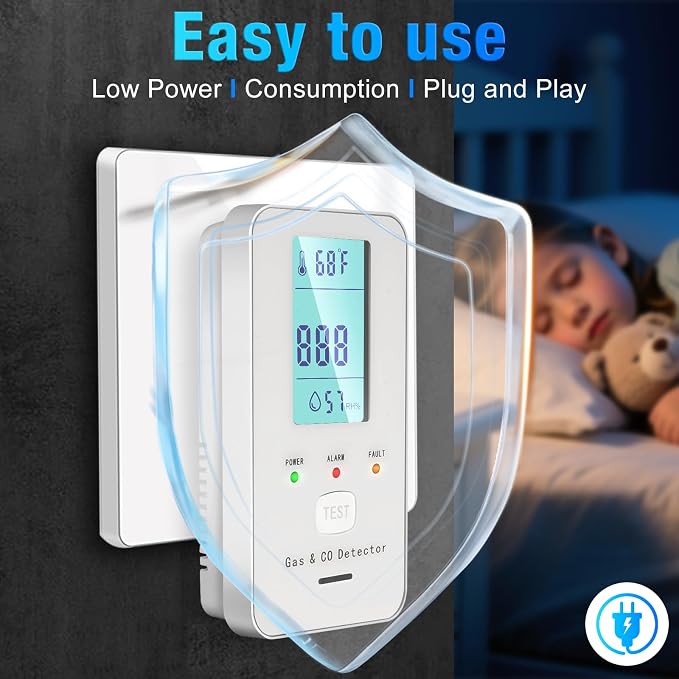 4in1 Combustible Natural Gas & Carbon Monoxide Detector, CO Leak Detector Home Air Quality Monitor with Digital Display for