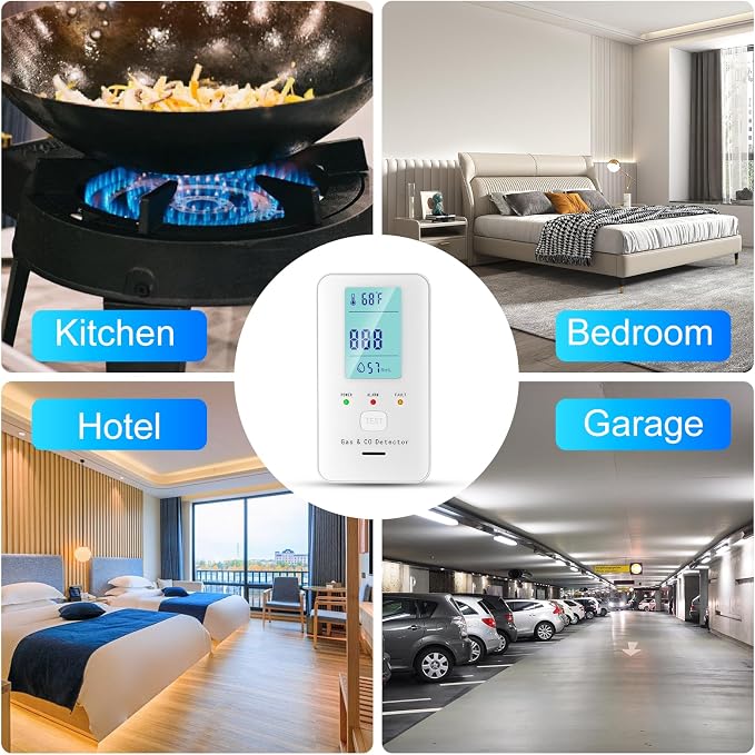4in1 Combustible Natural Gas & Carbon Monoxide Detector, CO Leak Detector Home Air Quality Monitor with Digital Display for