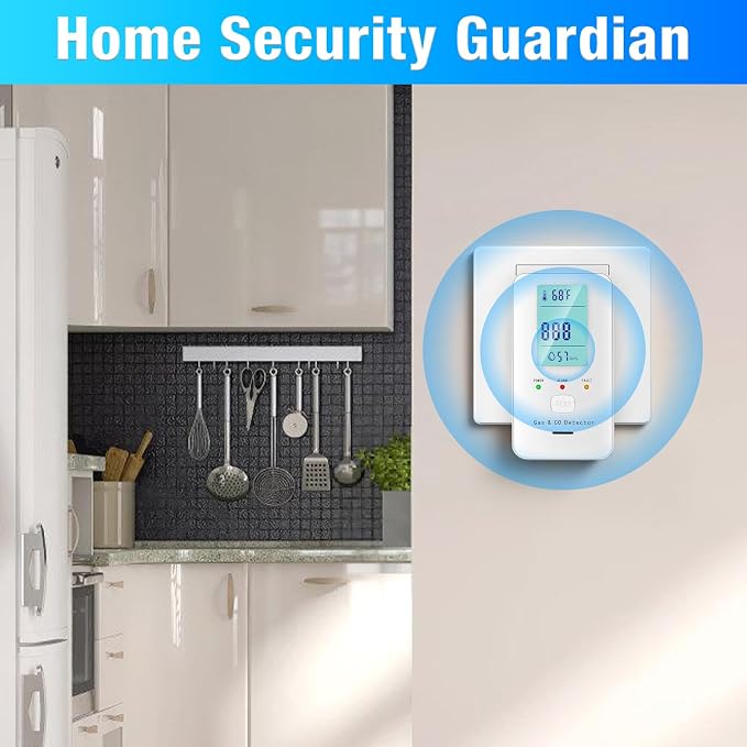 4in1 Combustible Natural Gas & Carbon Monoxide Detector, CO Leak Detector Home Air Quality Monitor with Digital Display for