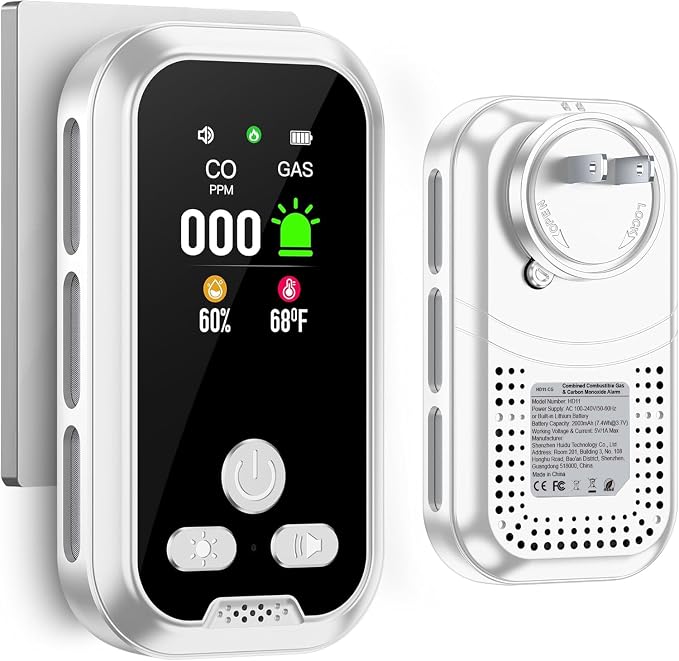 4IN1 Plug in Natural Gas & Carbon Monoxide Detectors Combination Builti-in 2000 mAh Backup Battery HD Screen [Propane
