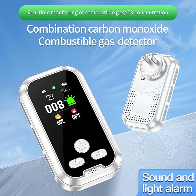 4IN1 Plug in Natural Gas & Carbon Monoxide Detectors Combination Builti-in 2000 mAh Backup Battery HD Screen [Propane