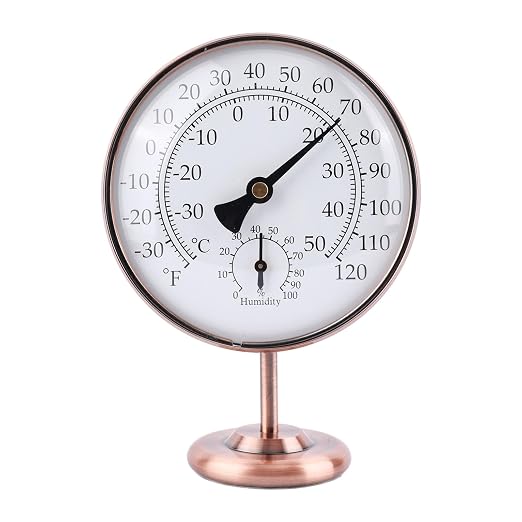 4inch/10.16cm Indoor Thermometer and Humidity Gauge, Indoor Thermometer Hygrometer Gauge with Humidity Reading Monitor Brass