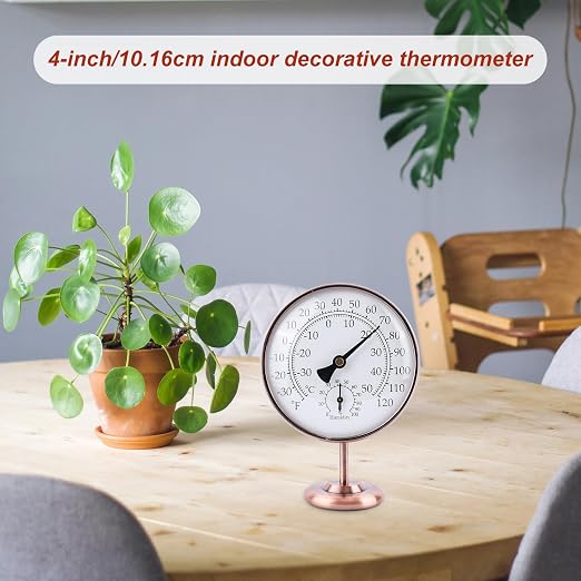 4inch/10.16cm Indoor Thermometer and Humidity Gauge, Indoor Thermometer Hygrometer Gauge with Humidity Reading Monitor Brass