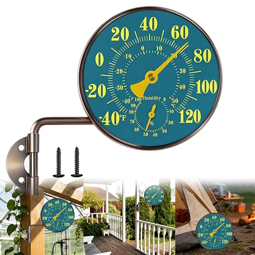 4Inch Outdoor Thermometer and Humidity Gauge Window Thermometer Solid Brass Analog Temperature Gauge with Stand No Battery