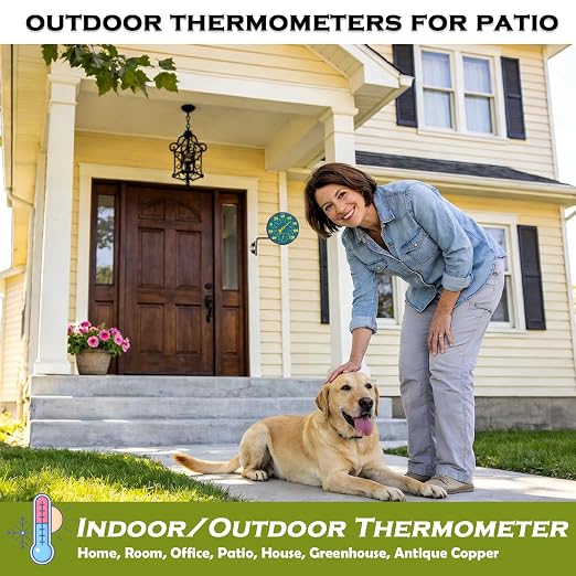 4Inch Outdoor Thermometer and Humidity Gauge Window Thermometer Solid Brass Analog Temperature Gauge with Stand No Battery