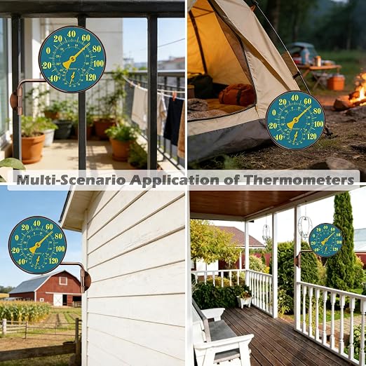 4Inch Outdoor Thermometer and Humidity Gauge Window Thermometer Solid Brass Analog Temperature Gauge with Stand No Battery