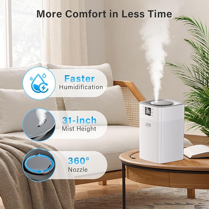 4L Humidifiers for Bedroom, Cool Mist Humidifier for Large Room, 40H Runtime, 360° Nozzle, Night Light for Home, Office