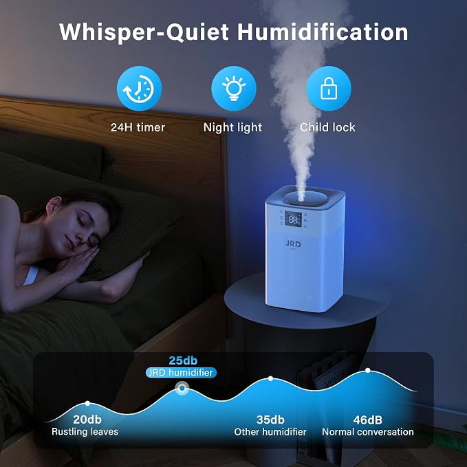 4L Humidifiers for Bedroom, Cool Mist Humidifier for Large Room, 40H Runtime, 360° Nozzle, Night Light for Home, Office