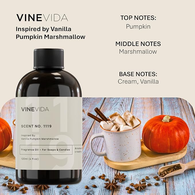 [4oz] Vanilla Pumpkin Marshmallow Fragrance Oil for Soap Making Scents for Candle Making, Perfume Oils, Soy Candles, Home