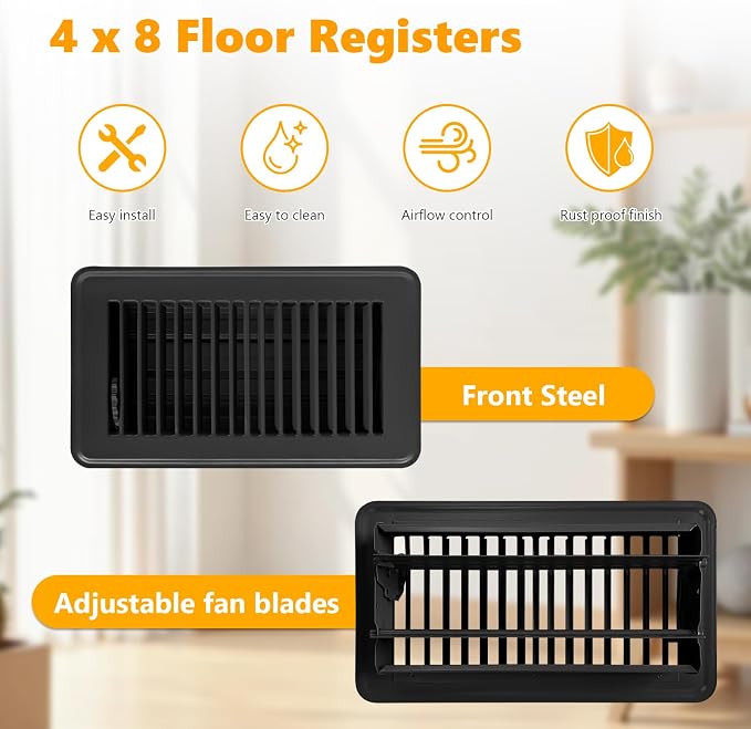 4Pack Floor Vent Covers, Floor Register 4" x 8", Adjustable Decorative Vent Covers for Home Floor, Ceiling or Sidewall Vent