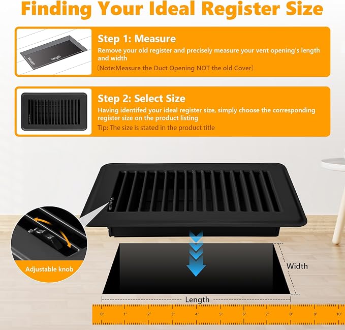 4Pack Floor Vent Covers, Floor Register 4" x 8", Adjustable Decorative Vent Covers for Home Floor, Ceiling or Sidewall Vent